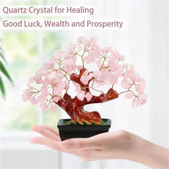 Feng Shui Natural Rose Pink Quartz Crystal Money Tree Bonsai Style Decoration - Picture 3 of 6